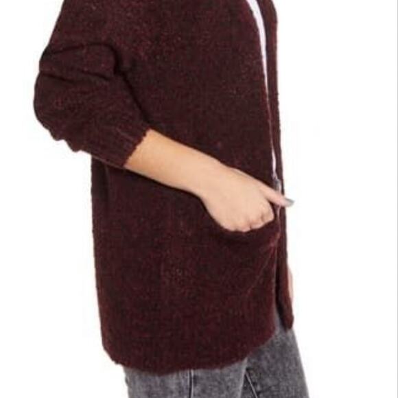BP. NEW Burgundy Bouclé Open Front Cardigan Size Small - Picture 3 of 10